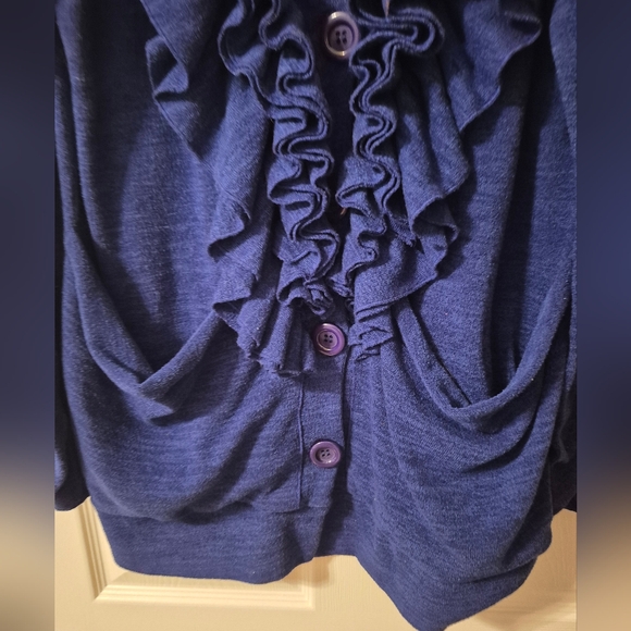 Dark Blue Ruffled Cardigan - Picture 2 of 6